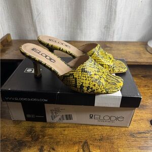 Elodie leather Yellow Snake Pattern Heels
